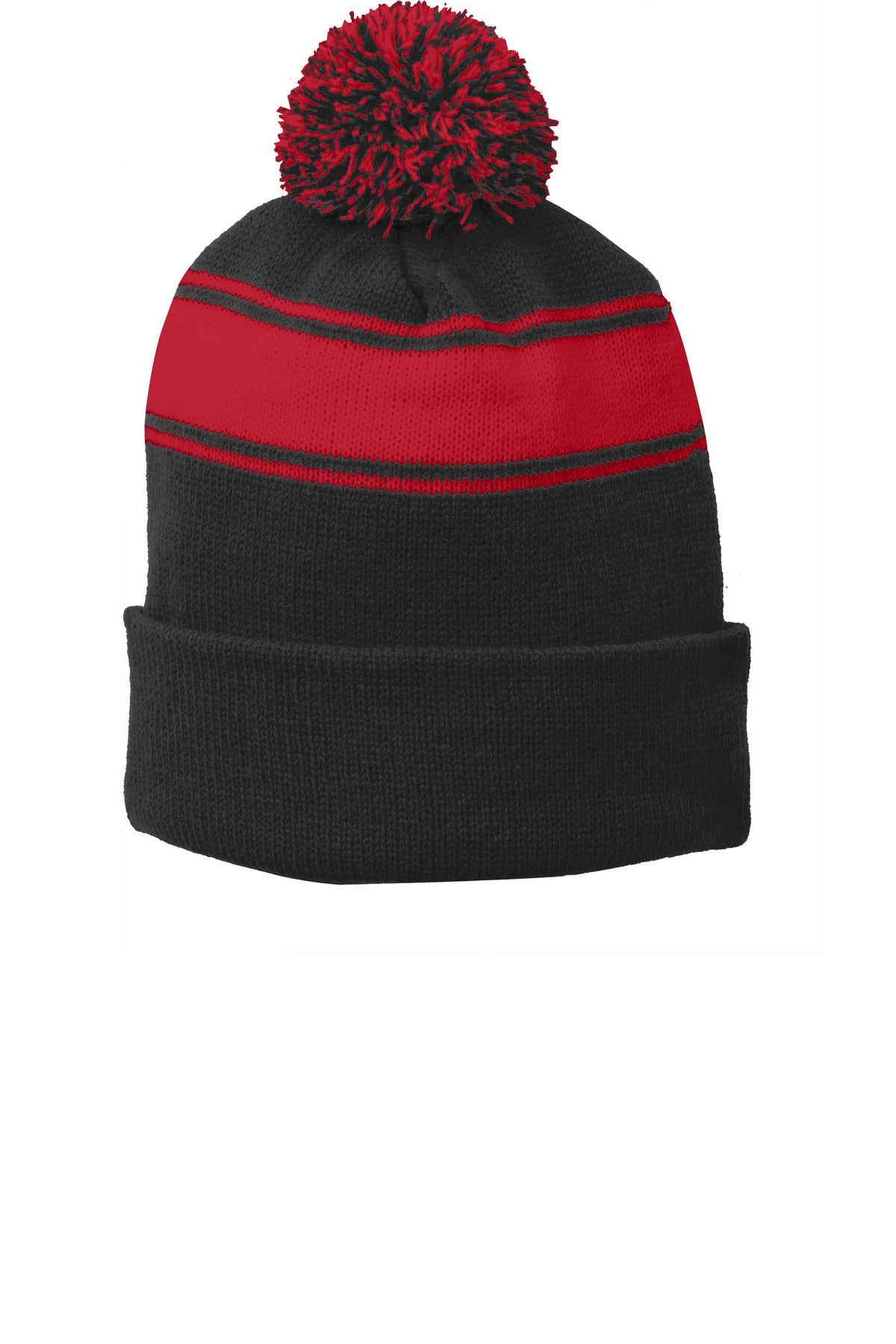 Sport-Tek ® Stripe Pom Pom Beanie. STC28 - Sport-Tek STC28