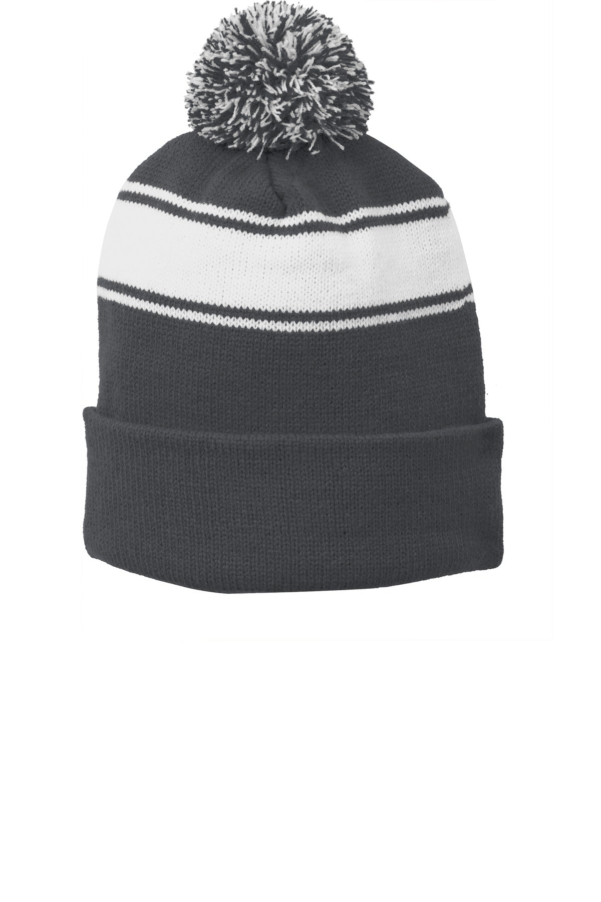 Sport-Tek ® Stripe Pom Pom Beanie. STC28 - Sport-Tek STC28