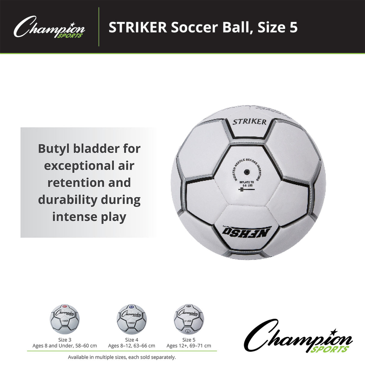 Champion Sports STRIKER SOCCER BALL SIZE 3
