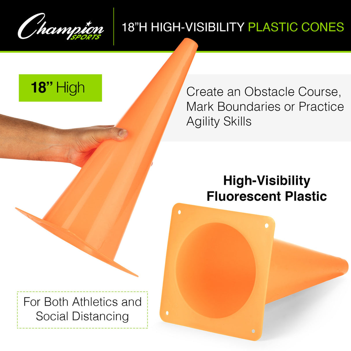 Champion Sports HIGH-VISIBILITY PLASTIC CONE 12" H