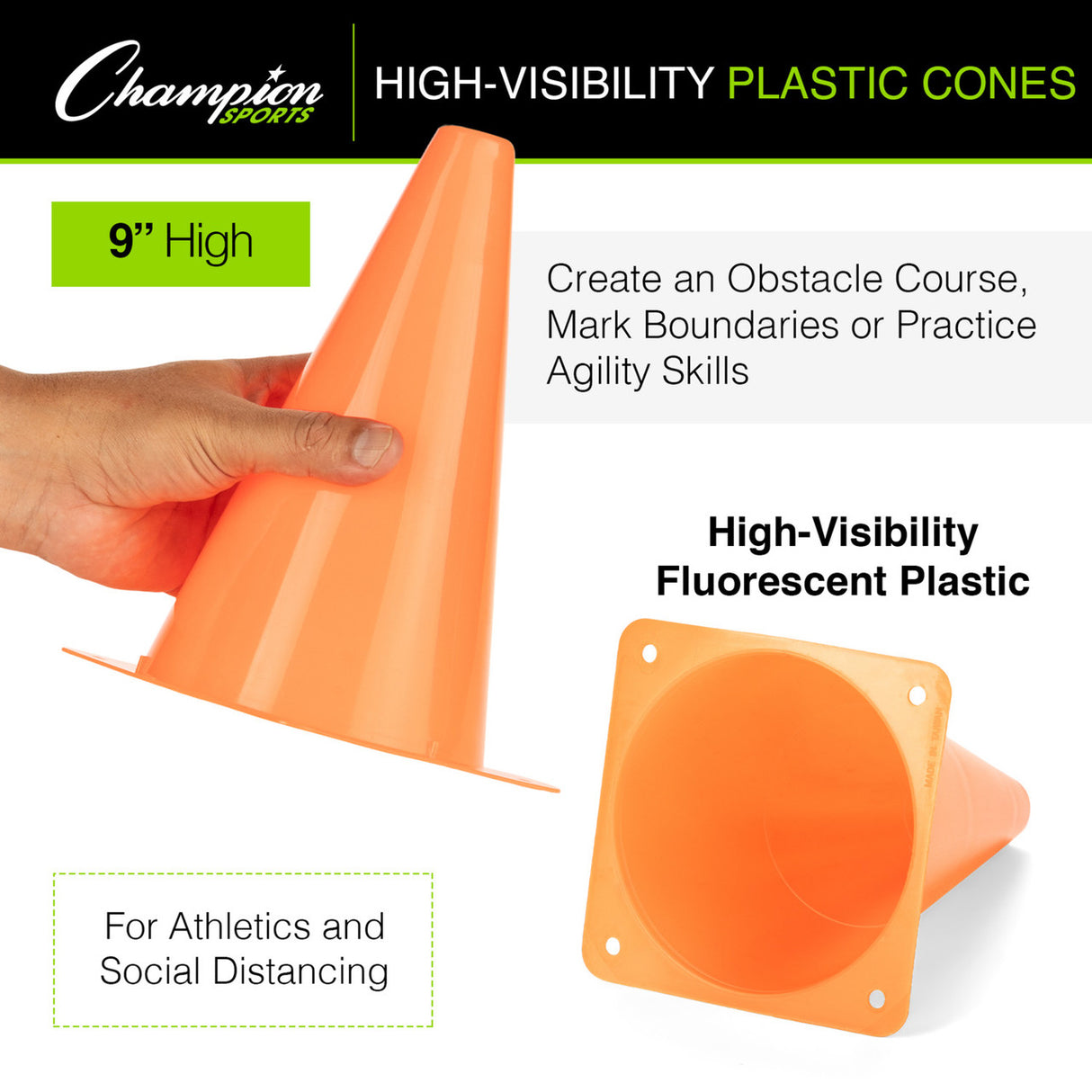 Champion Sports HIGH-VISIBILITY PLASTIC CONE 12" H