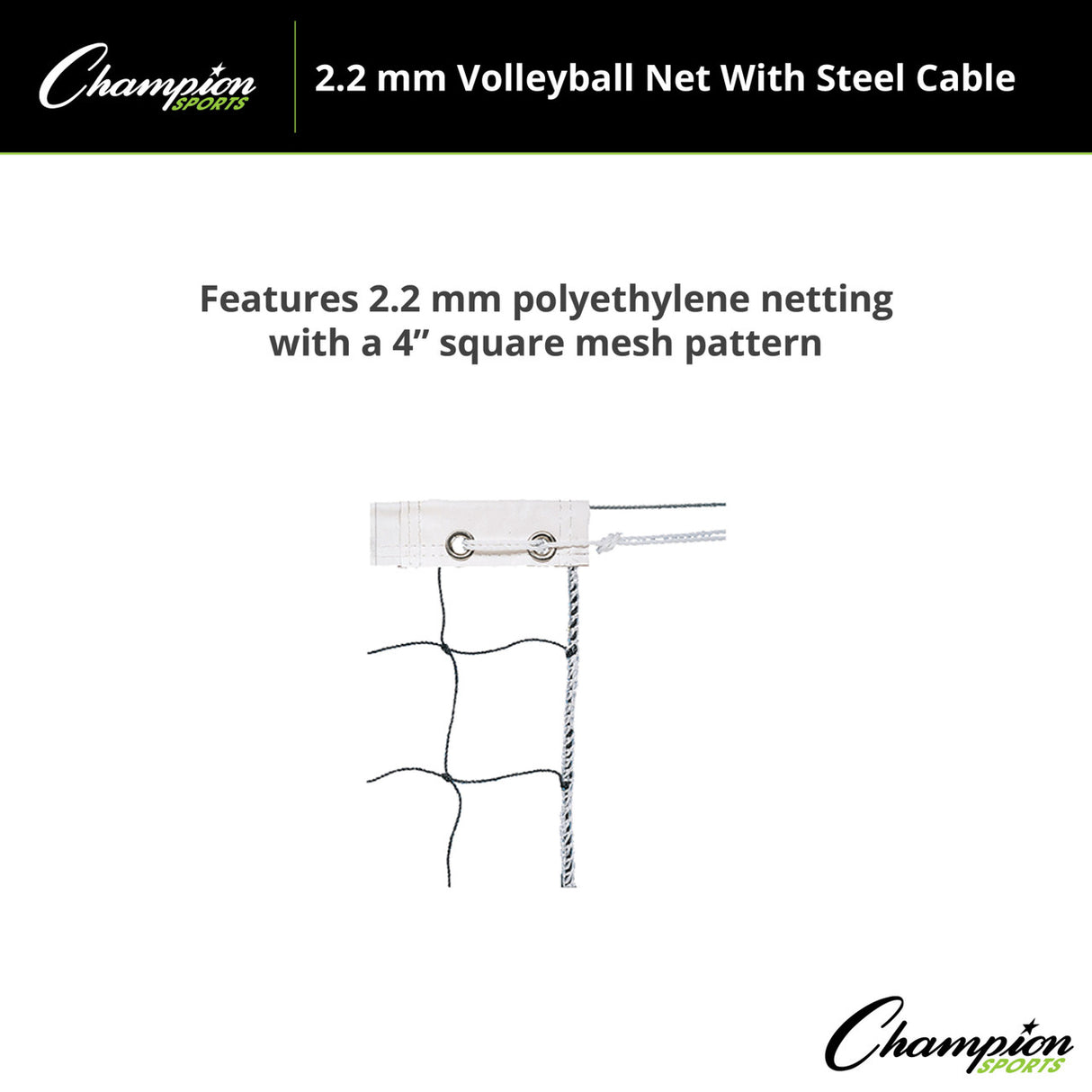 Champion Sports 2.2 MM VOLLEYBALL NET WITH STEEL CABLE, VN1