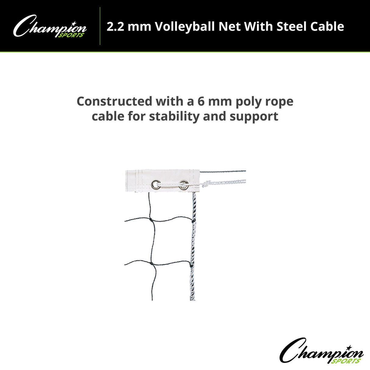 Champion Sports 2.2 MM VOLLEYBALL NET WITH STEEL CABLE, VN1