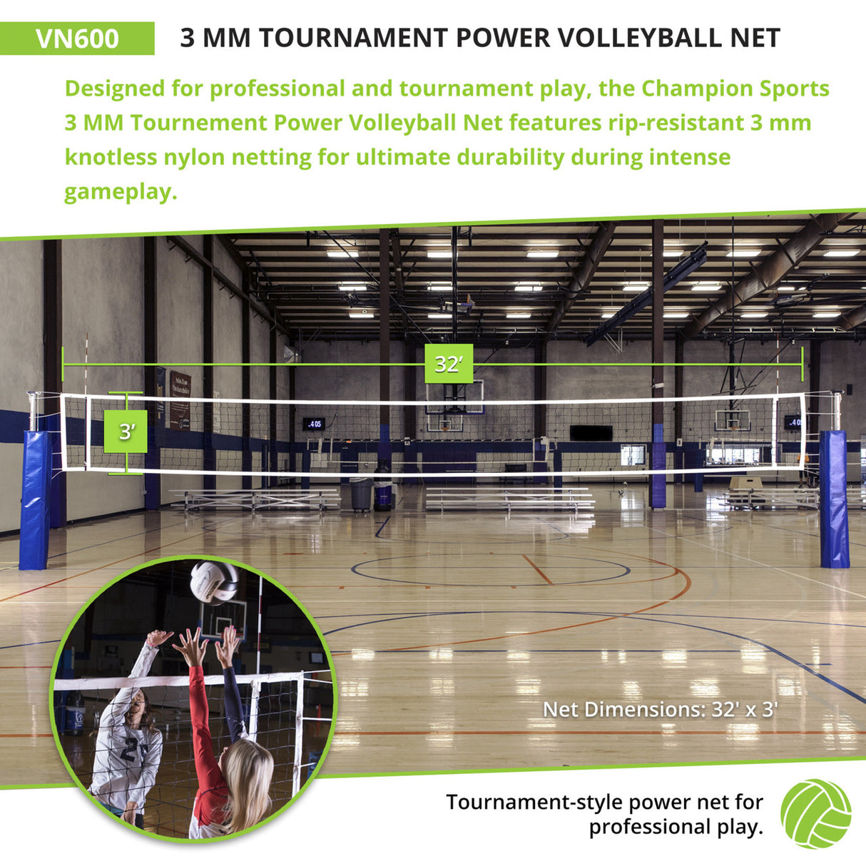 Champion Sports 3 MM TOURNAMENT VOLLEYBALL NET, VN600