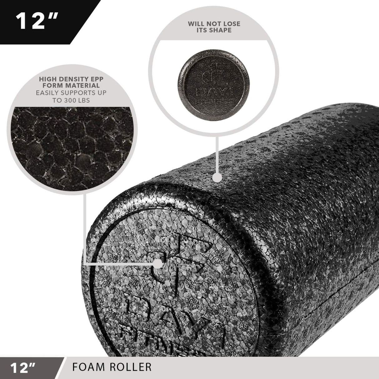 Champion Sports HIGH-DENSITY FOAM ROLLER 12"/SOLID BLACK
