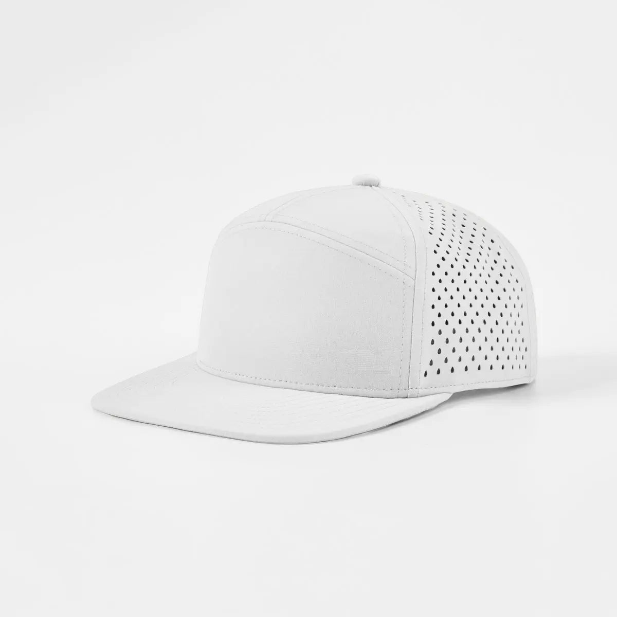 Joe's USA Hat Flat Bill 7 Panel Perforated Snapback Golf Hat - White