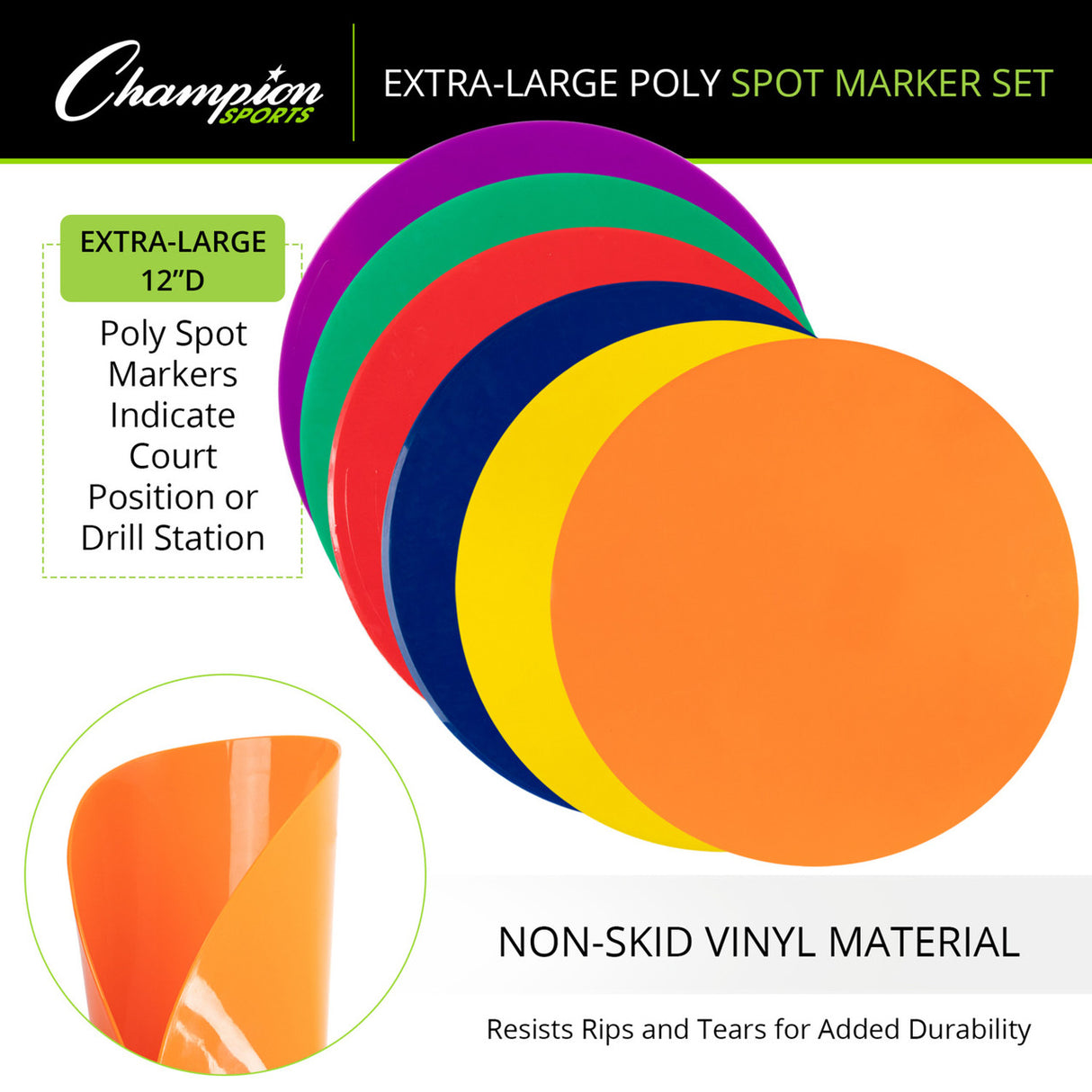 Champion Sports EXTRA-LARGE POLY SPOT MARKER SET