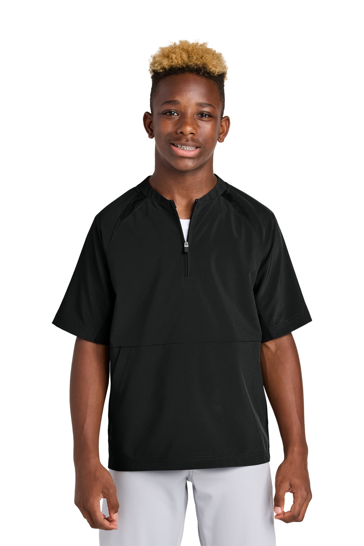 Sport-Tek YJST489 Youth Repeat 1/2-Zip Short Sleeve Jacket | Wholesale Youth Athletic Jackets