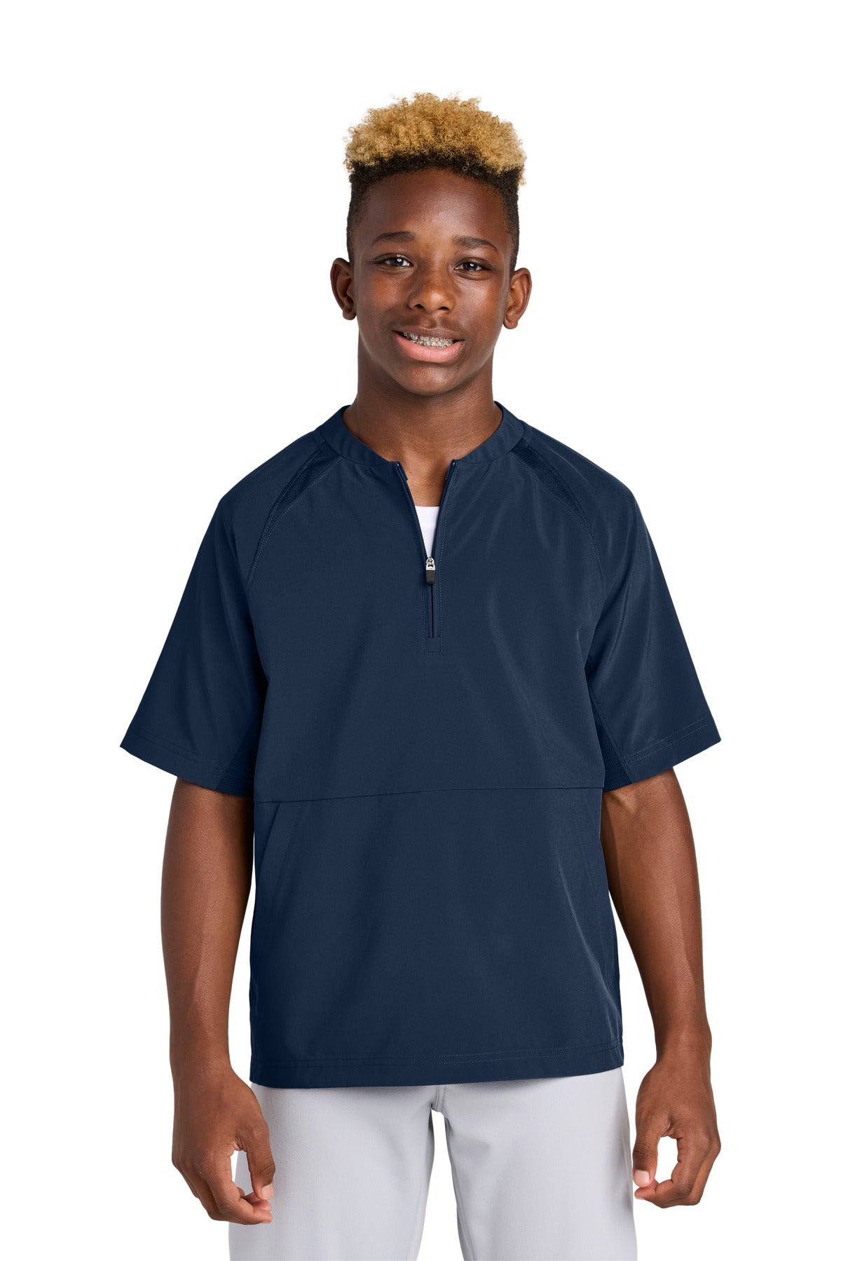 Sport-Tek YJST489 Youth Repeat 1/2-Zip Short Sleeve Jacket | Wholesale Youth Athletic Jackets