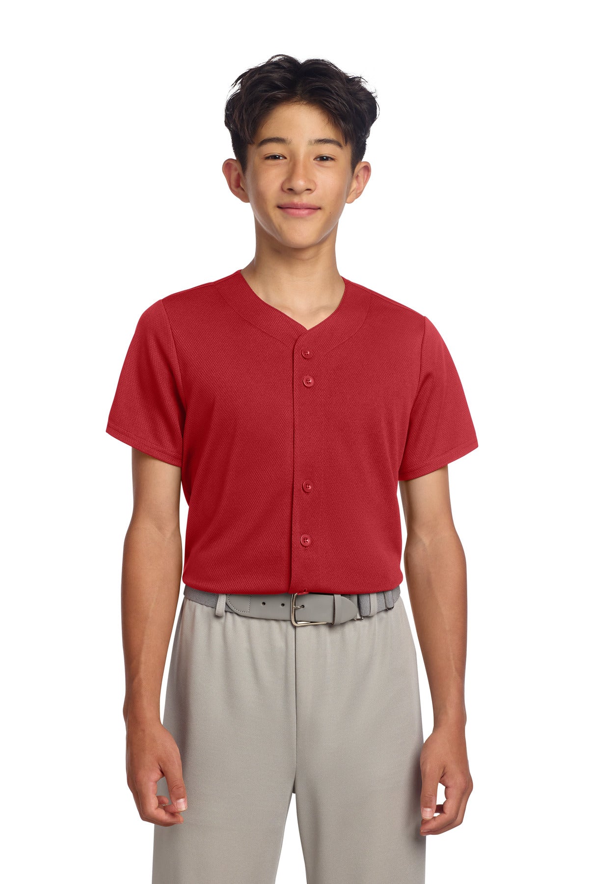 Sport-Tek YST220 Youth PosiCharge Tough Mesh Full-Button Jersey
