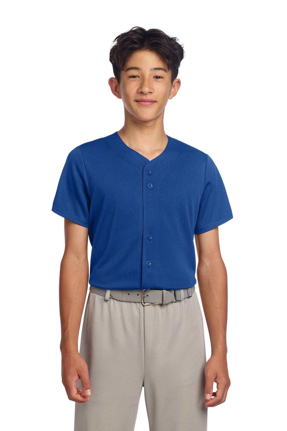 Sport-Tek YST220 Youth PosiCharge Tough Mesh Full-Button Jersey