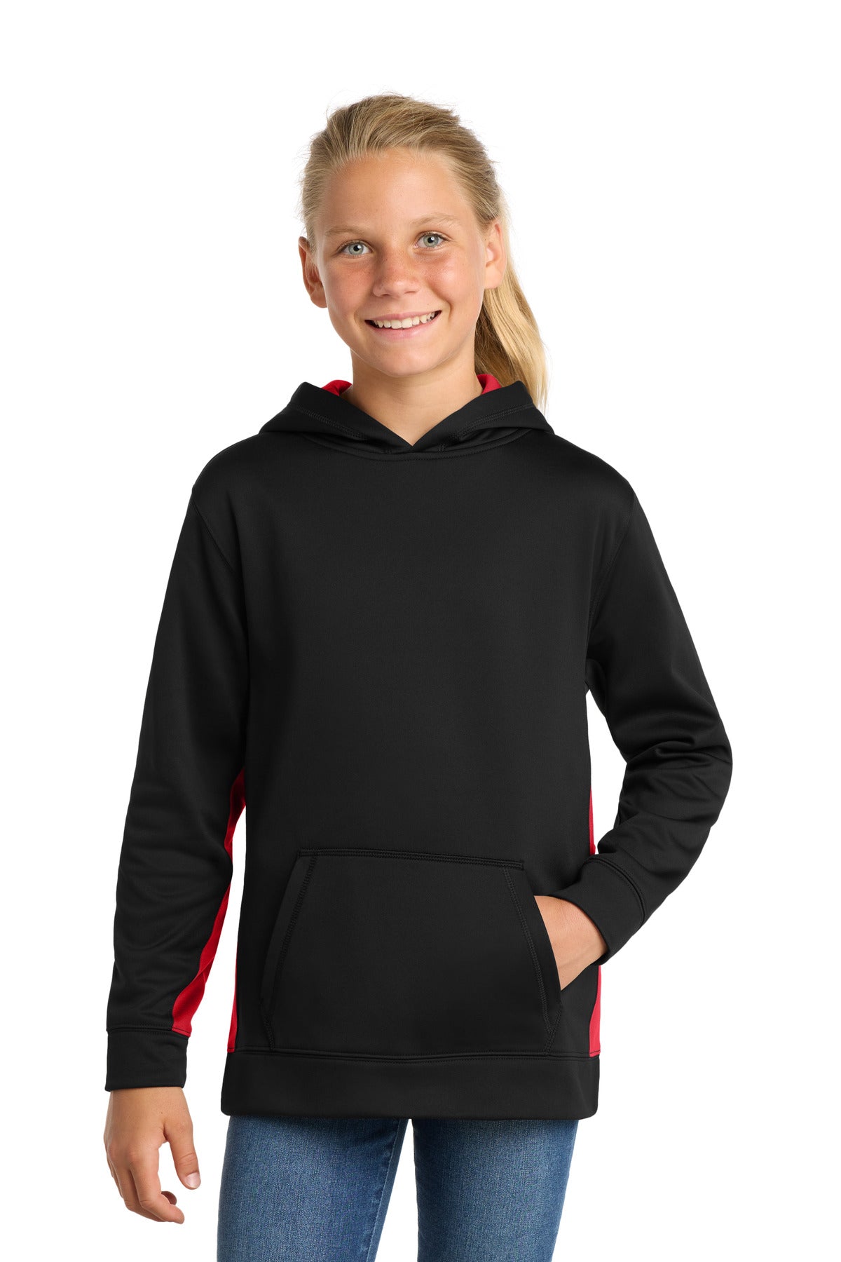 Sport-Tek ® Youth Sport-Wick ® Fleece Colorblock Hooded Pullover. YST235 - Sport-Tek YST235