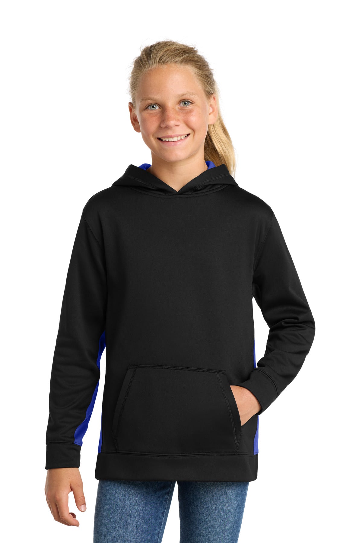 Sport-Tek ® Youth Sport-Wick ® Fleece Colorblock Hooded Pullover. YST235 - Sport-Tek YST235