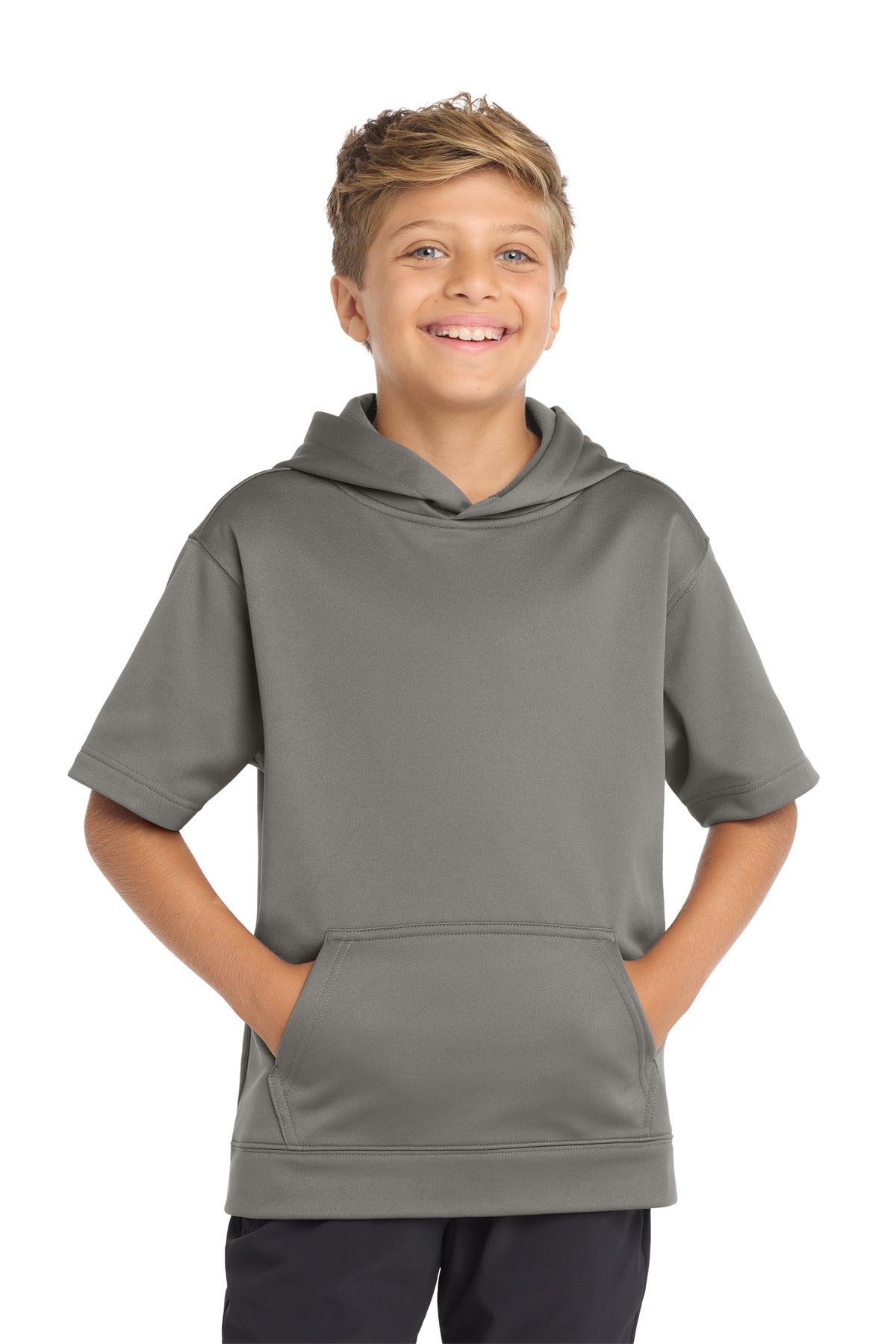 Sport-Tek YST251 Youth Sport-Wick Fleece Short Sleeve Hooded Pullover.