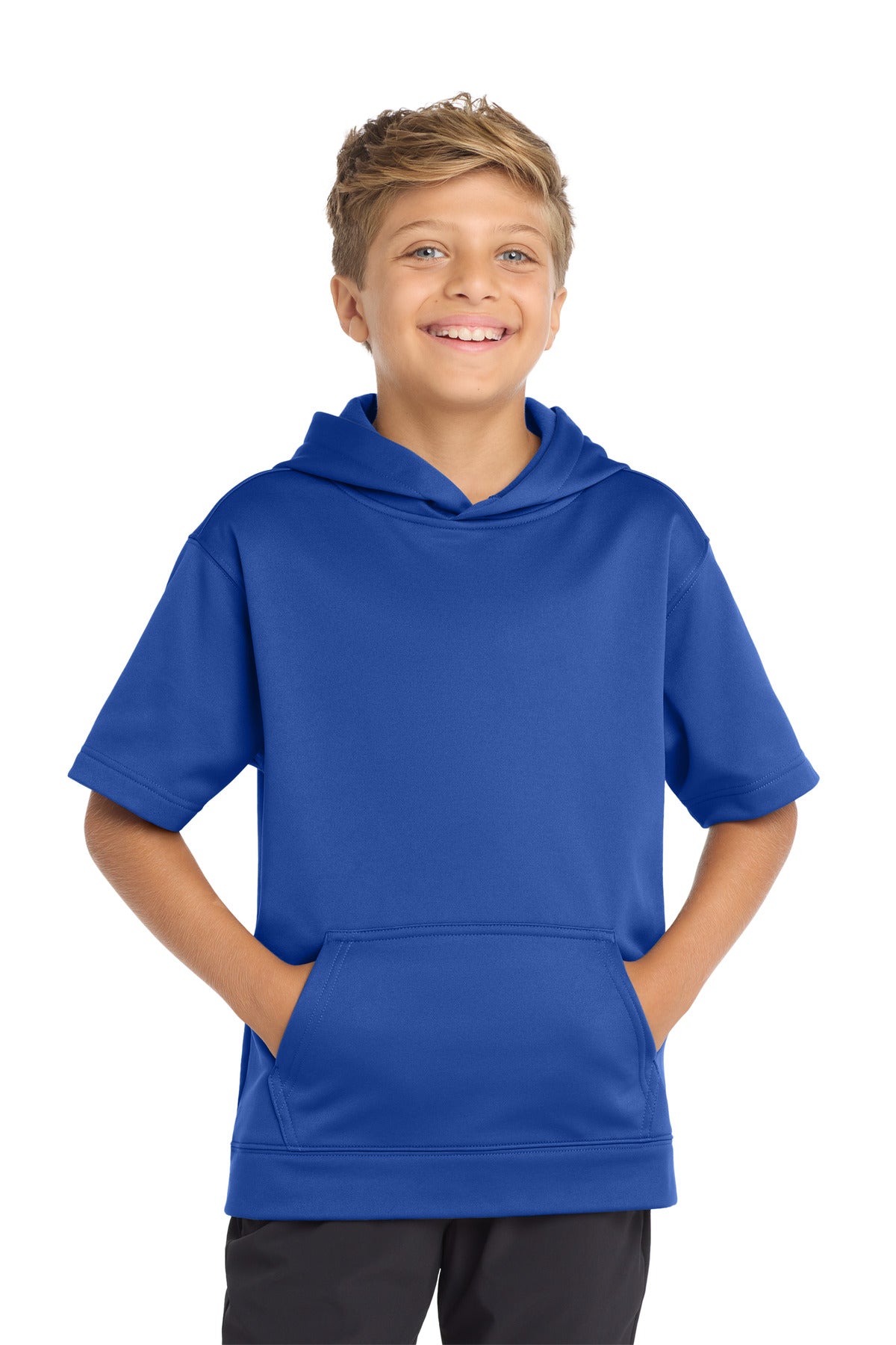 Sport-Tek YST251 Youth Sport-Wick Fleece Short Sleeve Hooded Pullover.