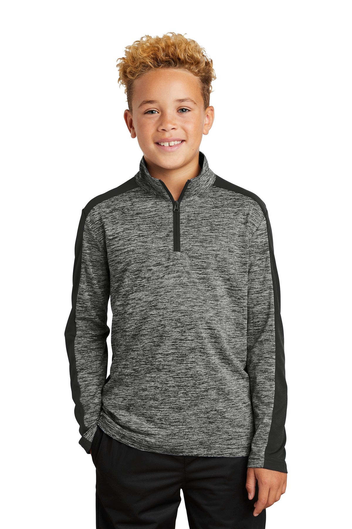 Sport-Tek ® Youth PosiCharge ® Electric Heather Colorblock 1/4-Zip Pullover. YST397 - Sport-Tek YST397