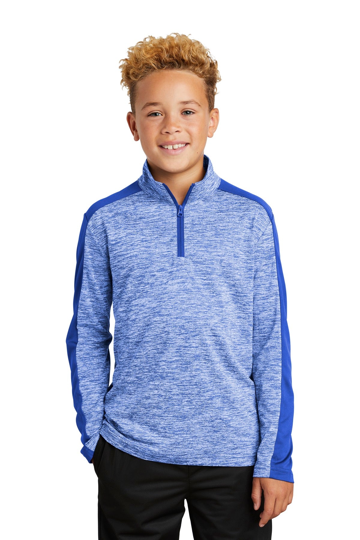 Sport-Tek ® Youth PosiCharge ® Electric Heather Colorblock 1/4-Zip Pullover. YST397 - Sport-Tek YST397