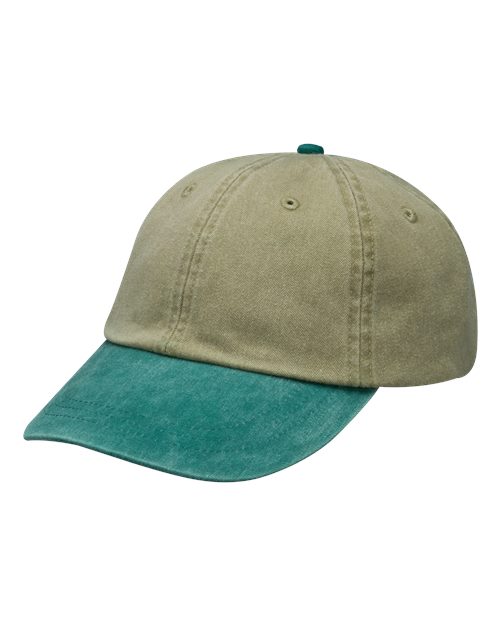 Adams Headwear Optimum Pigment - Dyed Dad Hat - Adams Headwear 10879 Khaki/ Aqua Adjustable