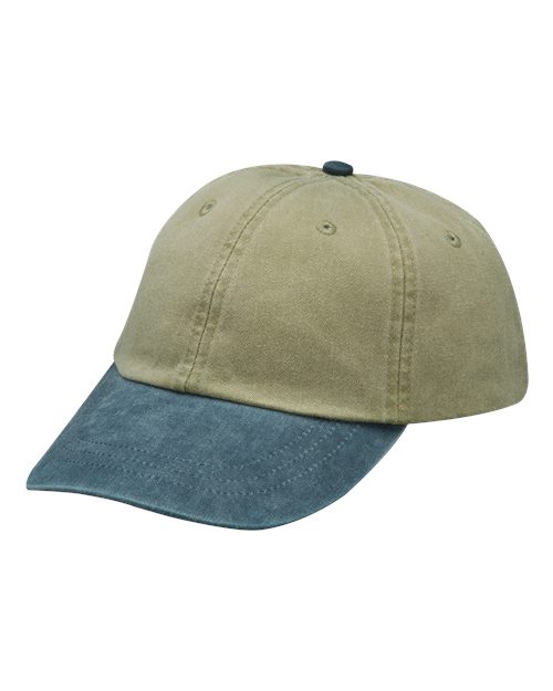 Adams Headwear Optimum Pigment - Dyed Dad Hat - Adams Headwear 10879 Khaki/ Midnight Blue Adjustable