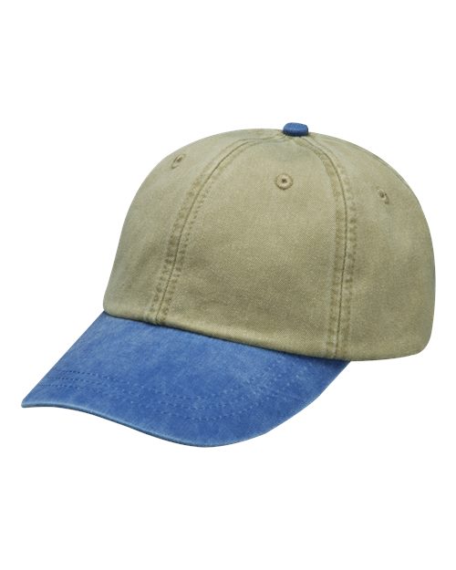 Adams Headwear Optimum Pigment - Dyed Dad Hat - Adams Headwear 10879 Khaki/ Royal Adjustable