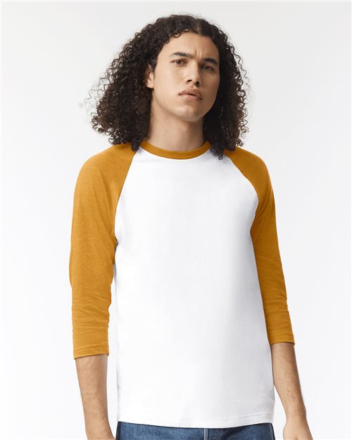 American Apparel Unisex CVC Three - Quarter Sleeve Tee - American Apparel 2003CVC Black/ White S