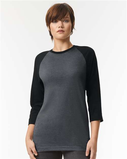 American Apparel Unisex CVC Three - Quarter Sleeve Tee - American Apparel 2003CVC Heather Charcoal/ Black S