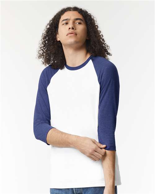 American Apparel Unisex CVC Three - Quarter Sleeve Tee - American Apparel 2003CVC White/ Heather Indigo S