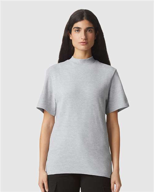 American Apparel Unisex Pique Mockneck Tee - American Apparel 1PQ Heather Grey S
