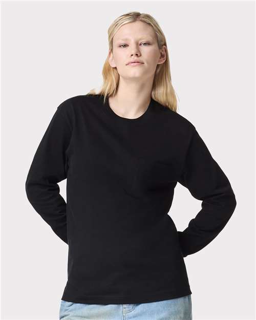 American Apparel Unisex Super Heavyweight Long Sleeve Pocket Tee - American Apparel 9410 Black S