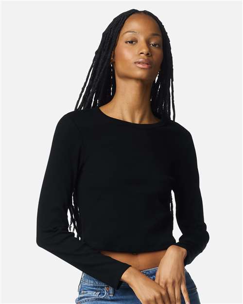 American Apparel Women's Baby Rib Long Sleeve Cropped Tee - American Apparel BR2107 Black S