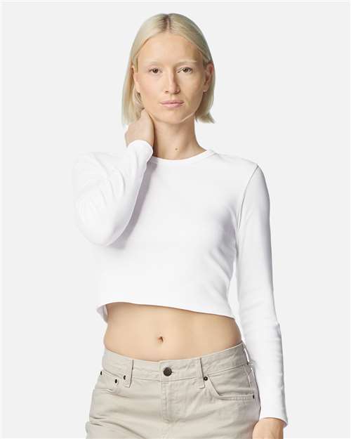 American Apparel Women's Baby Rib Long Sleeve Cropped Tee - American Apparel BR2107 White S