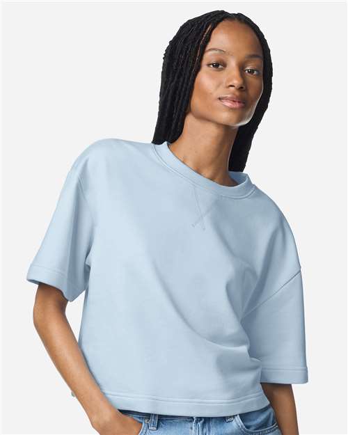 American Apparel Women's French Terry Mid - Length Boxy Top - American Apparel FTCB0 Powder Blue S