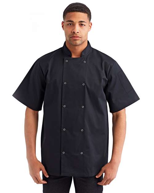 Artisan Collection by Reprime Unisex Ten Studded Front Short Sleeve Chef Coat - Artisan Collection by Reprime RP664 Black XS