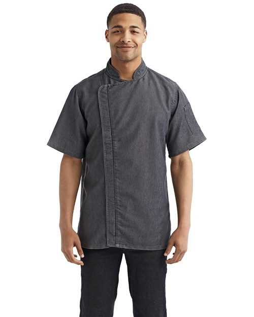 Artisan Collection by Reprime Unisex Zip - Close Short Sleeve Chef's Coat - Artisan Collection by Reprime RP906 Black Denim XS