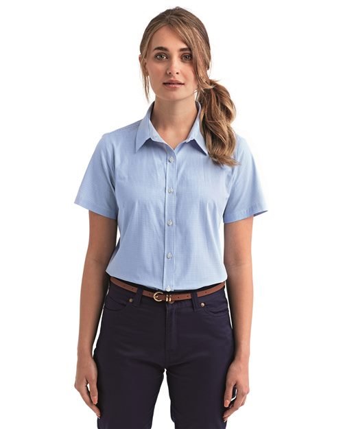 Artisan Collection by Reprime Women's Microcheck Gingham Short Sleeve Cotton Dress Shirt - Artisan Collection by Reprime RP321 Black/ White XS