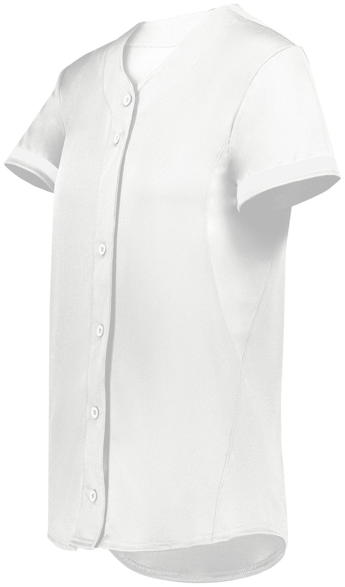 Augusta Sportswear Girls Cutter+ Full Button Softball Jersey 6920 WHITE S