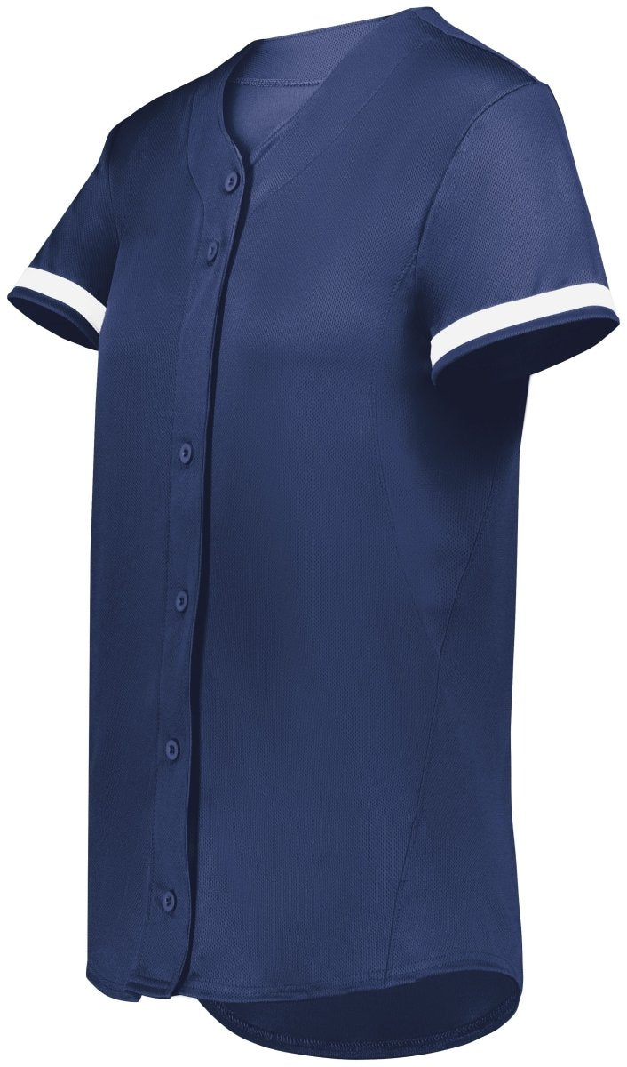 Augusta Sportswear Ladies Cutter+ Full Button Softball Jersey 6919 NAVY/WHITE S