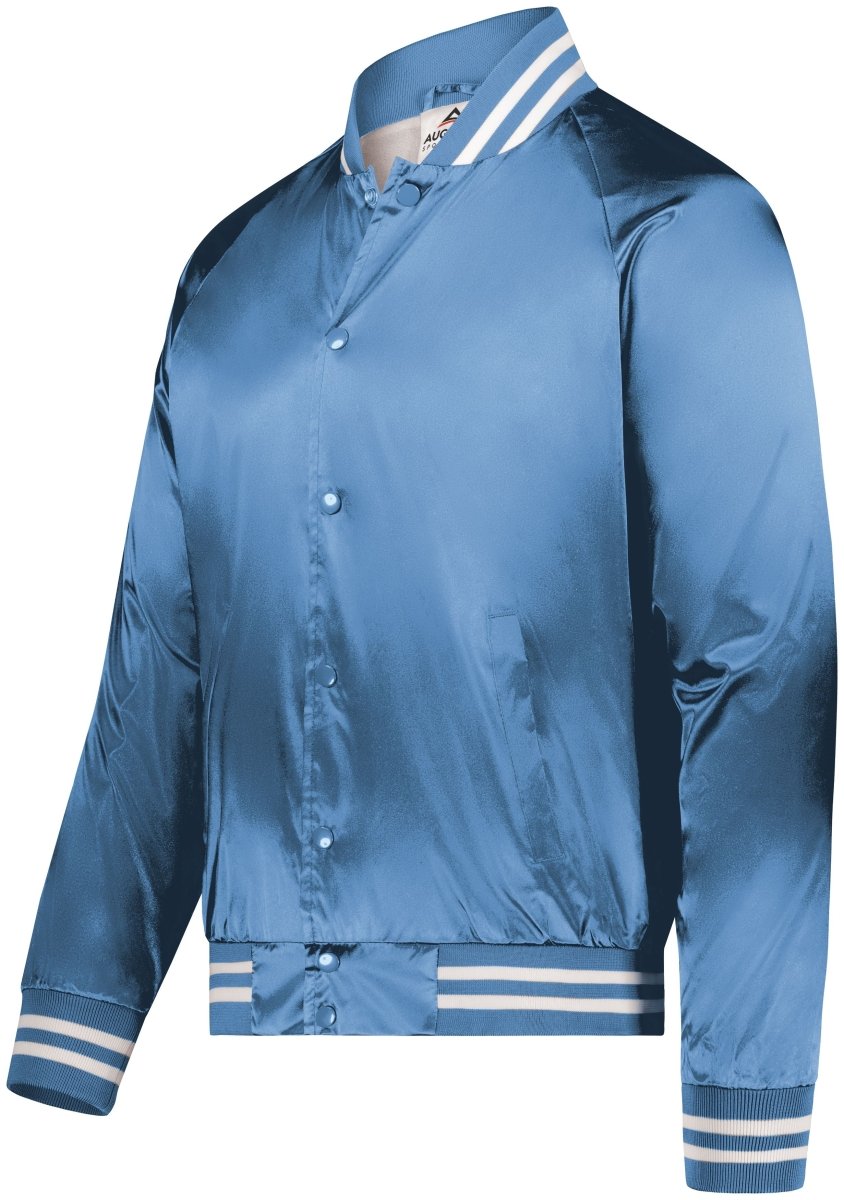 Augusta Sportswear Satin Baseball Jacket/Striped Trim 3610 COLUMBIA BLUE/WHITE S