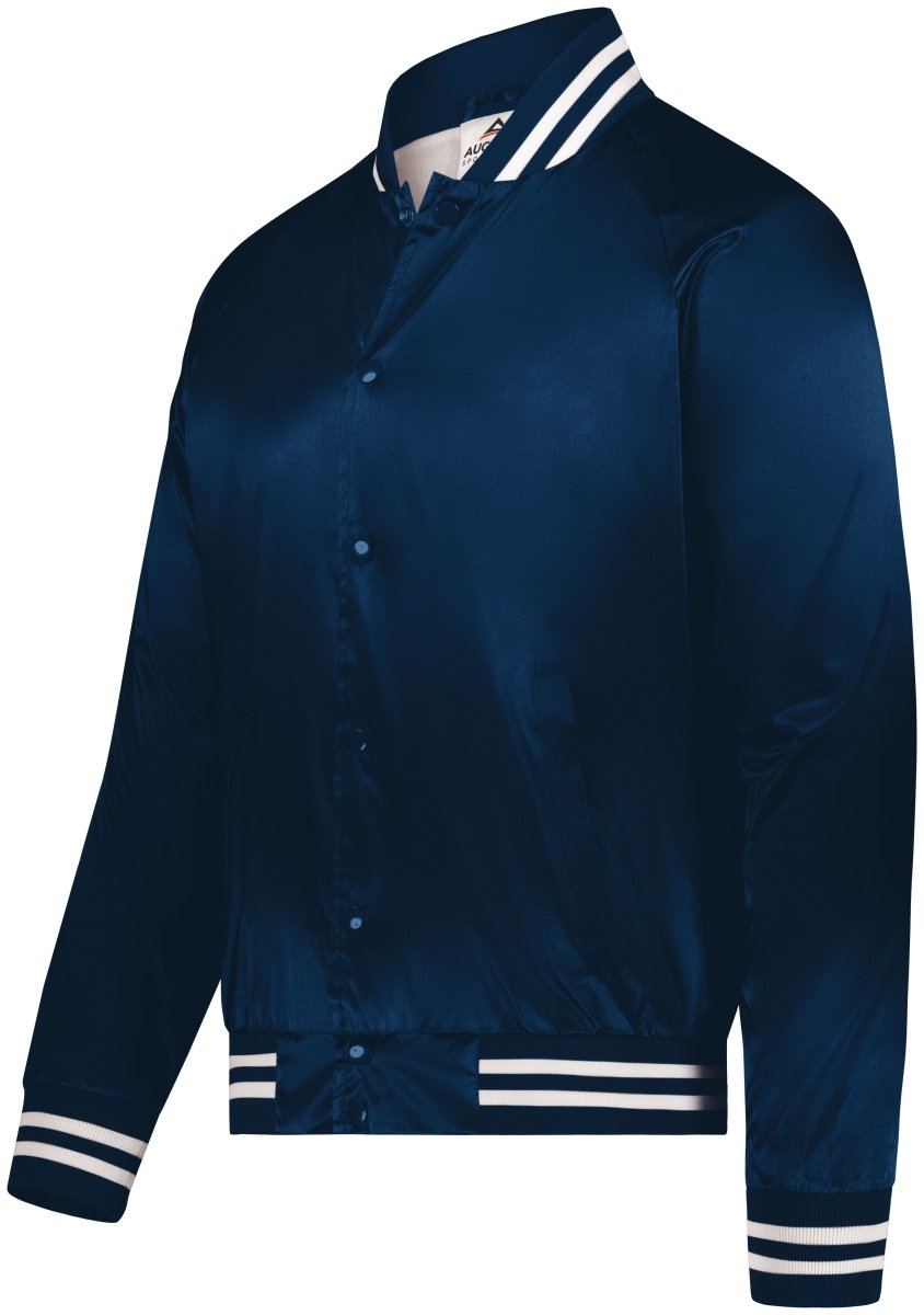 Augusta Sportswear Satin Baseball Jacket/Striped Trim 3610 NAVY/WHITE S
