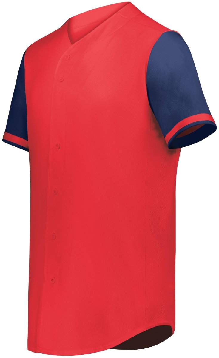 Augusta Sportswear Youth Cutter+ Full Button Baseball Jersey 6910 SCARLET/NAVY S