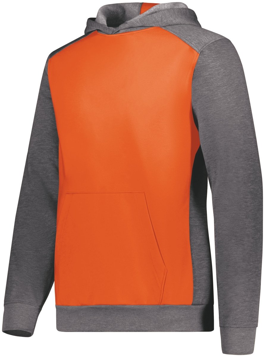 Augusta Sportswear Youth Three - Season Fleece Pullover Hoodie 6866 ORANGE/CARBON HEATHER S