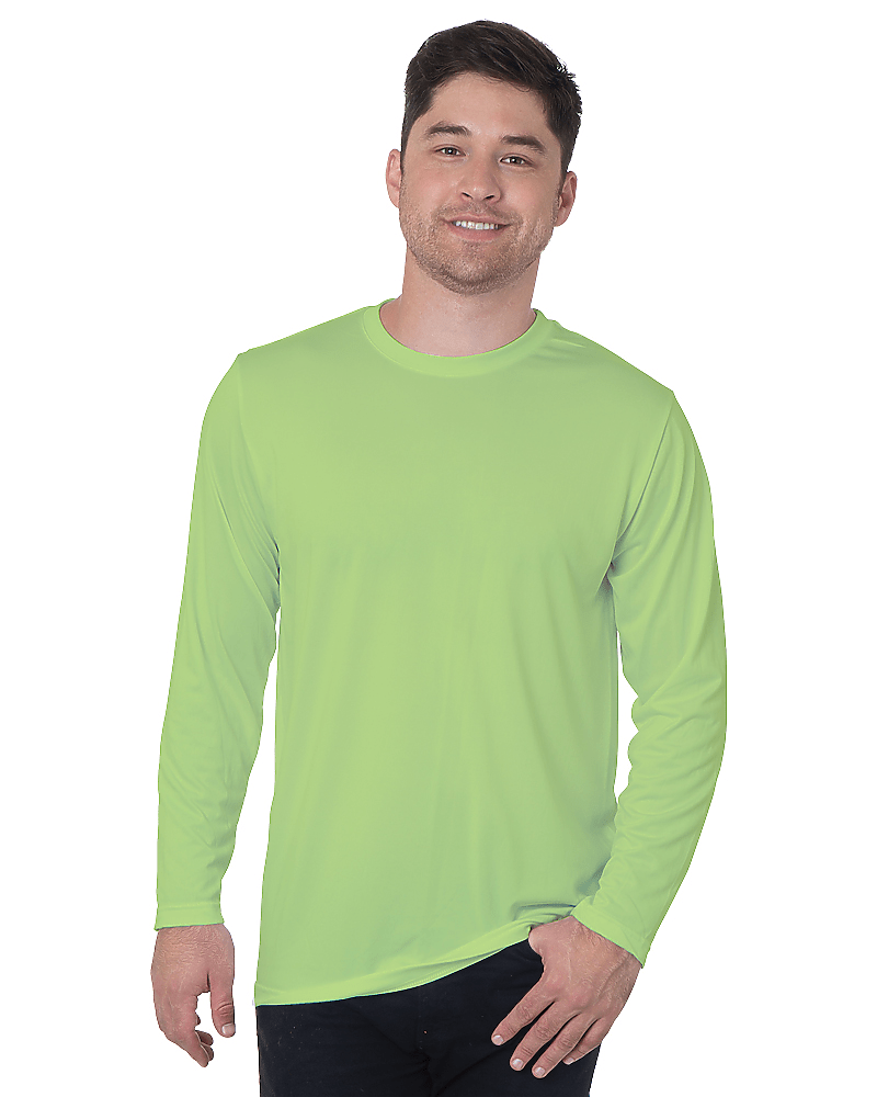 Bayside 5360 Unisex USA - Made Performance Long Sleeve T-Shirt Lime Green S Long Sleeve T-Shirts