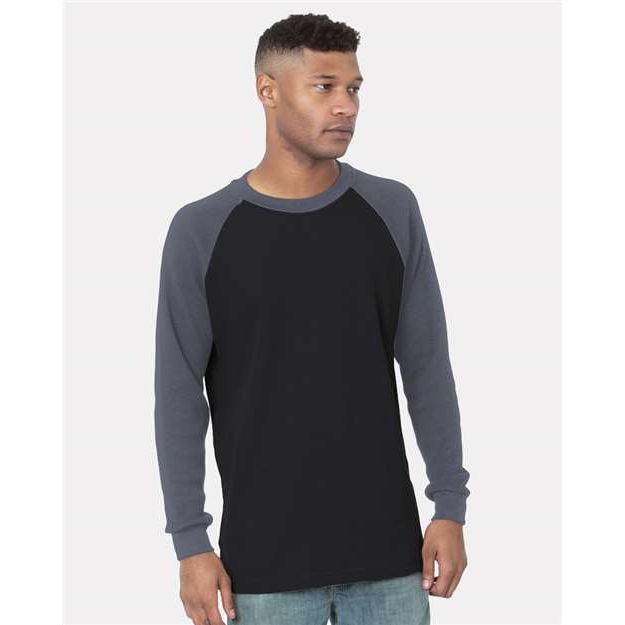 Bayside Men's USA - Made Heavyweight Waffle Knit Thermal Raglan T-Shirt - Bayside 8211 Black/ Dark Grey S Short Sleeve T-Shirts
