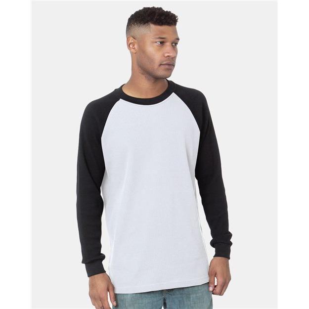 Bayside Men's USA - Made Heavyweight Waffle Knit Thermal Raglan T-Shirt - Bayside 8211 Black/ Dark Grey S Short Sleeve T-Shirts