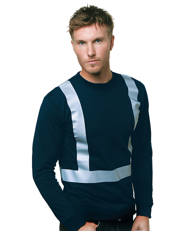 Bayside Men's USA - Made Hi - Visibility Long Sleeve T-Shirt - Navy - Bayside 3761 Navy S Long Sleeve T-Shirts