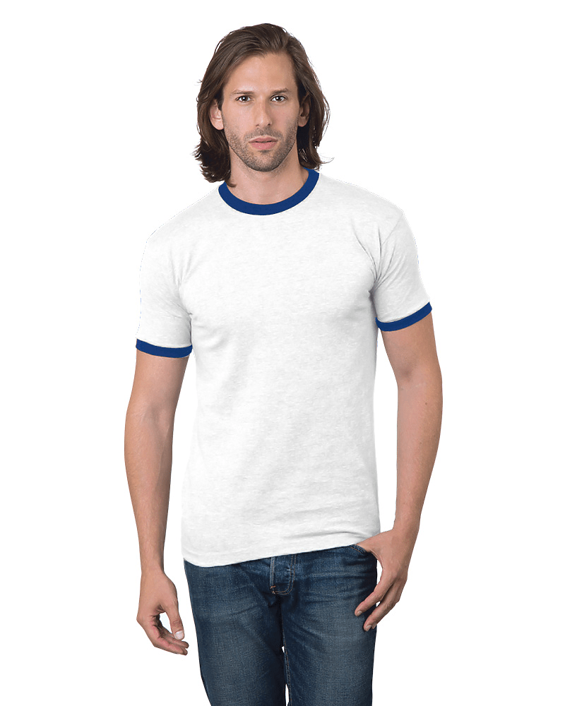 Bayside Men's USA - Made Ringer T-Shirt - Bayside 1800 White/ Royal S Short Sleeve T-Shirts