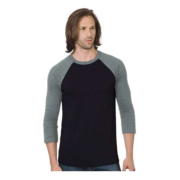 Bayside Unisex Triblend Three - Quarter Sleeve Raglan T-Shirt - Bayside 9525 Black/ Athletic Grey XS Short Sleeve T-Shirts