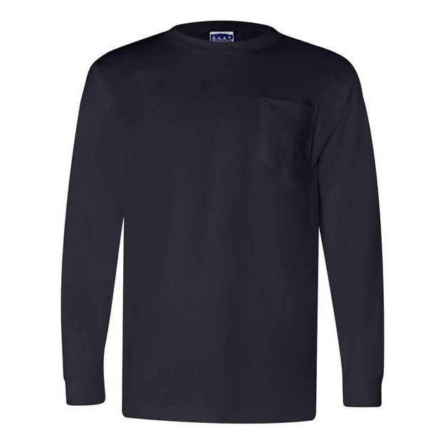 Bayside Unisex Union - Made Long Sleeve Pocket T-Shirt - Bayside 3055 Navy S Long Sleeve T-Shirts