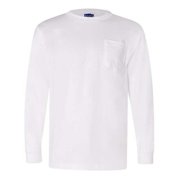 Bayside Unisex Union - Made Long Sleeve Pocket T-Shirt - Bayside 3055 White S Long Sleeve T-Shirts