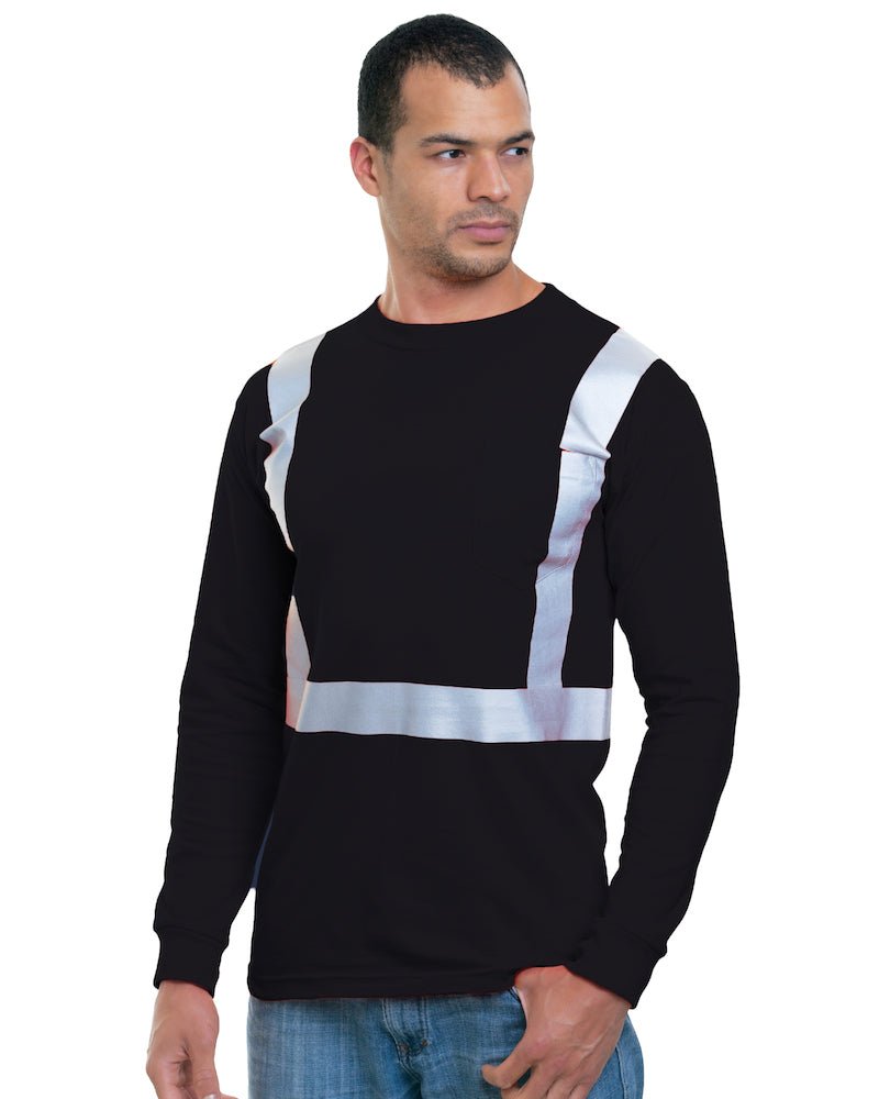 Bayside Unisex USA - Made High Visibility Long Sleeve Pocket T-Shirt - Black - Bayside 3781 Black S Short Sleeve T-Shirts